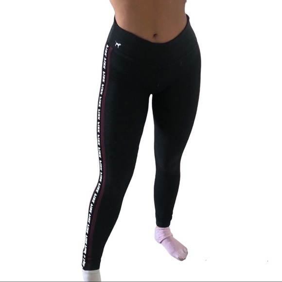 Victoria's Secret PINK Black Mesh Side Logo Leggings M - Picture 2 of 6